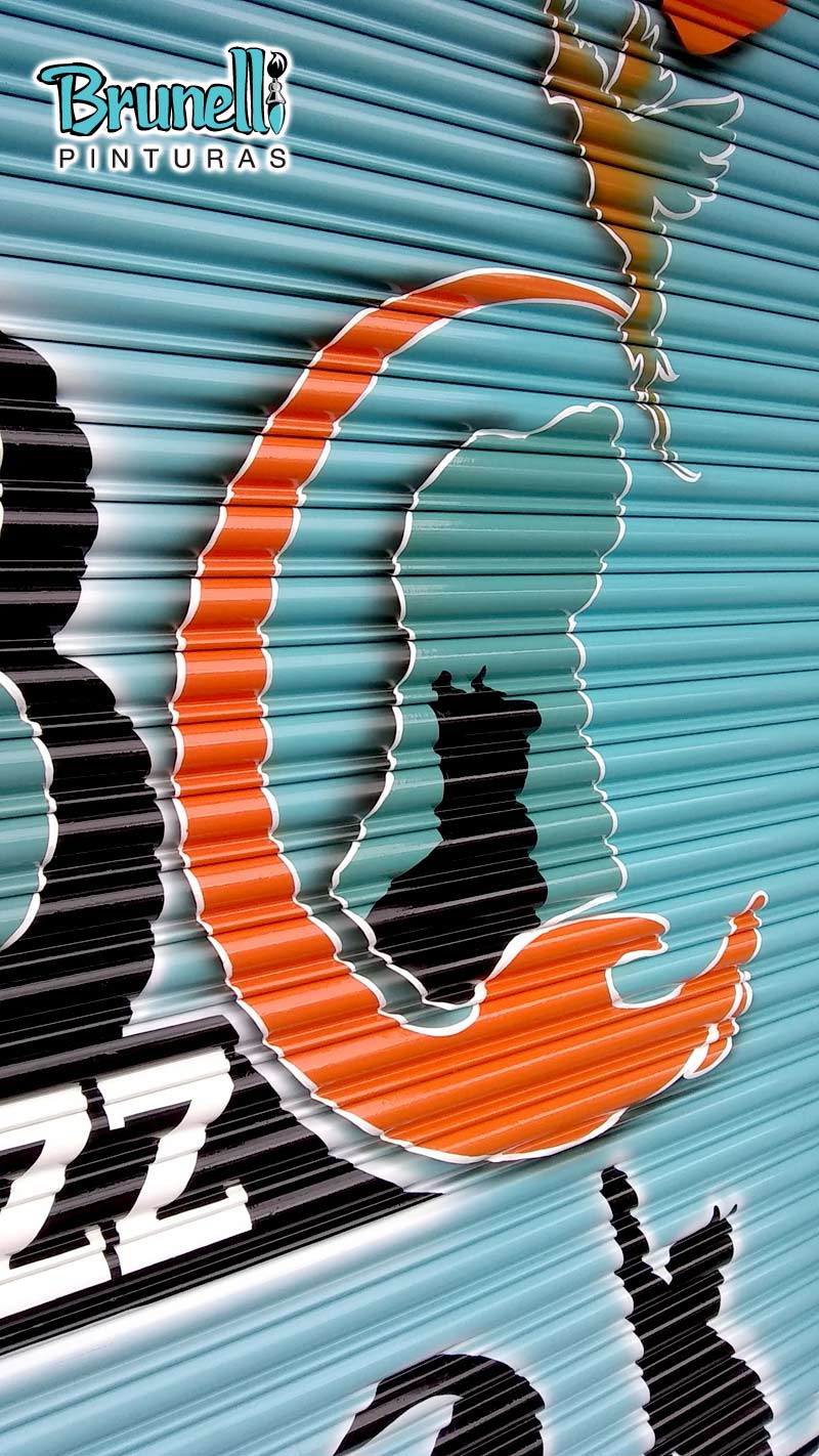 pintura de letreiro em porta de a�o Pet Shop JB